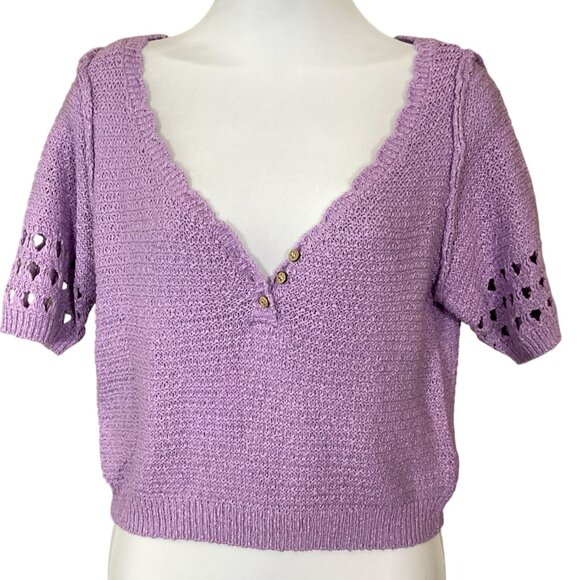 Free People Bree Cropped Pullover Purple Short Sleeve Sweater XS NWT Revolve - Picture 1 of 11